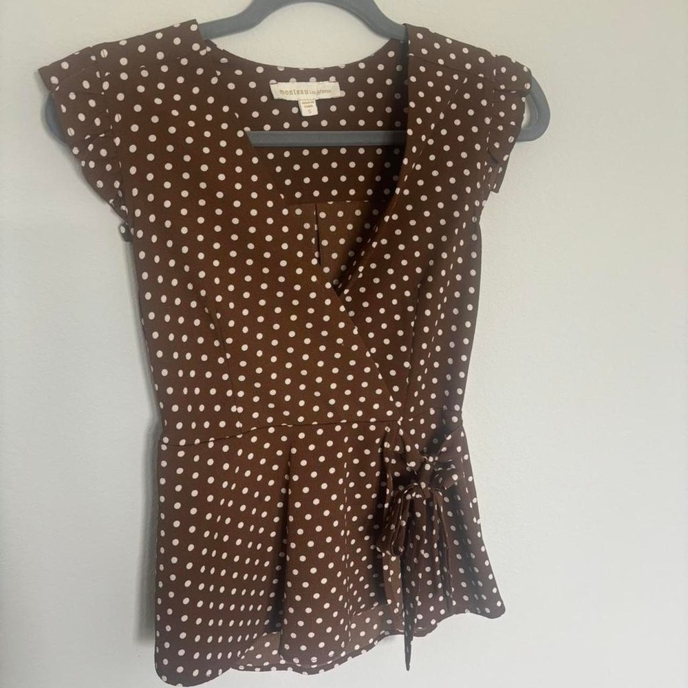 Monteau Sleeveless Polka Dot Wrap Peplum Blouse size small